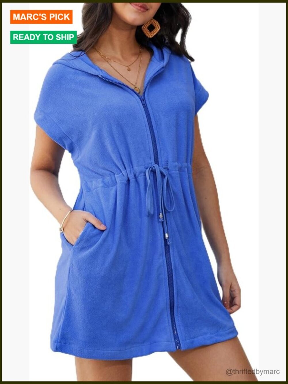 Women's Terry Cloth Hooded Beach Cover Up with Pockets